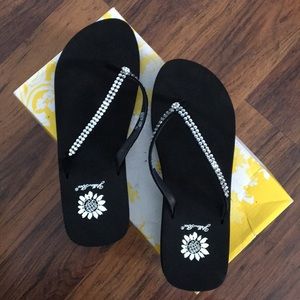 Yellow box flip flops